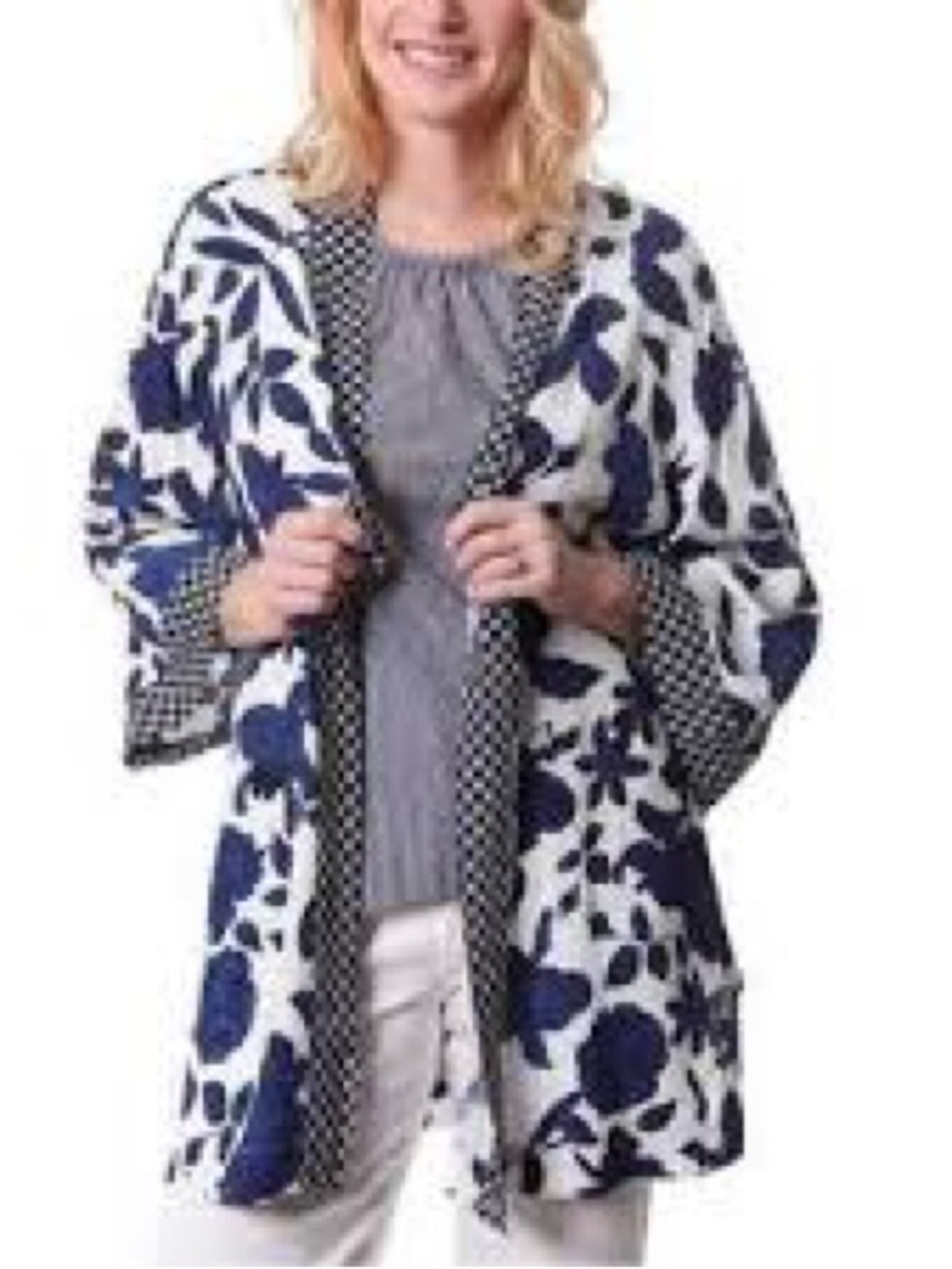 CAbi Botanical Blue and white Open-Front Kimono - Picture 3 of 3